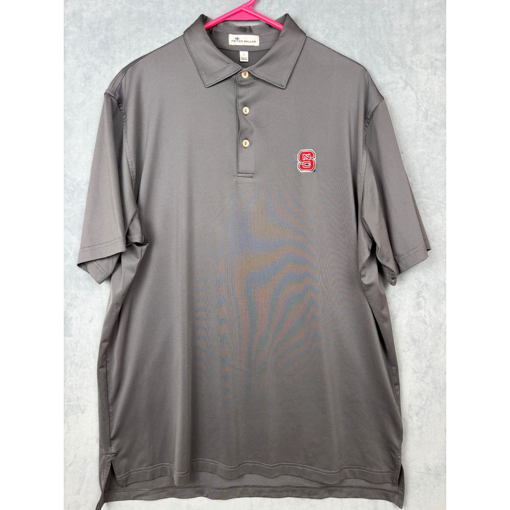 Peter Millar NC State Wolfpack Polo Shirt Mens Large Gray Performance Golf L